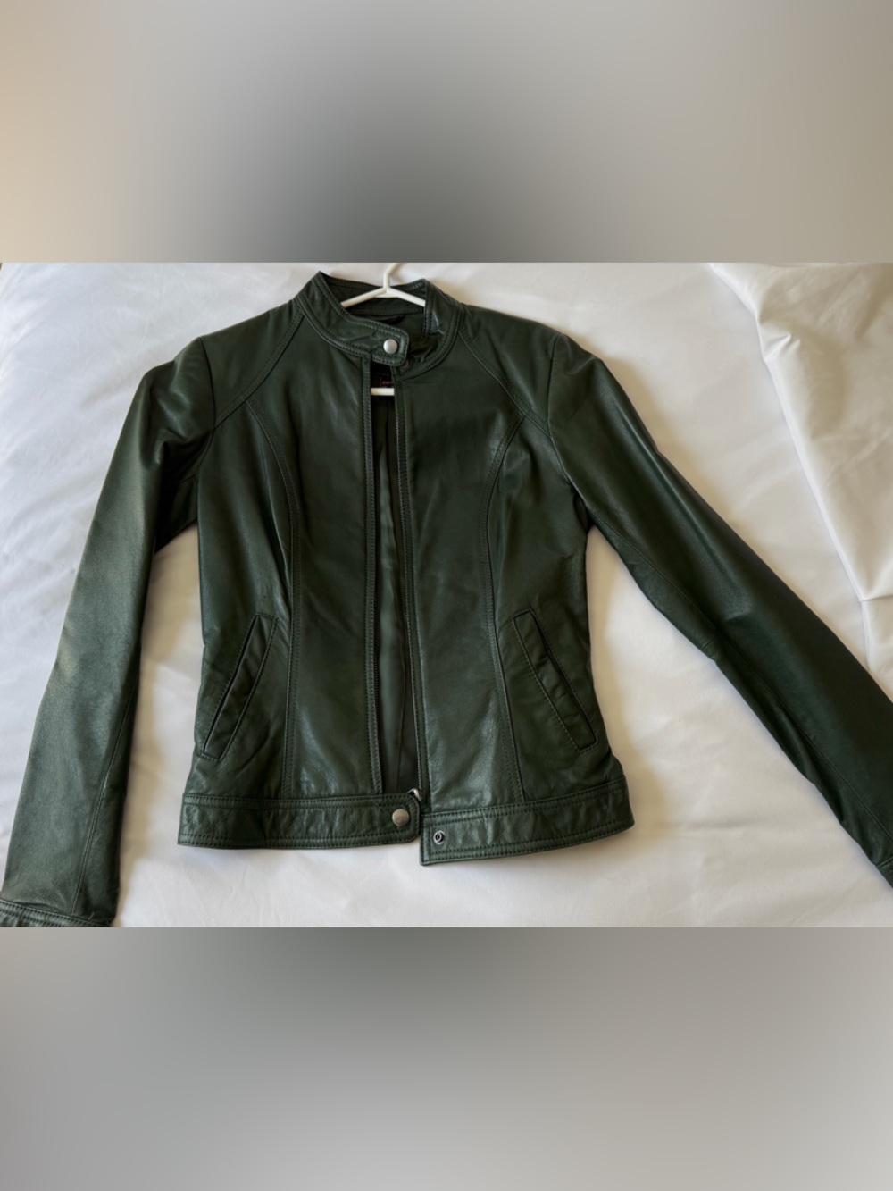 Women’s Dark Green Leather Moto Jacket